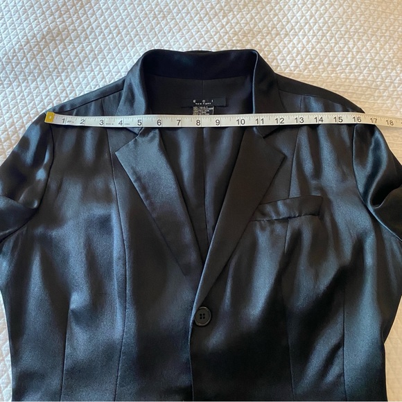ECI Black Blazer Jacket 100% Silk with Notched Lapel Size 4 - Picture 13 of 16